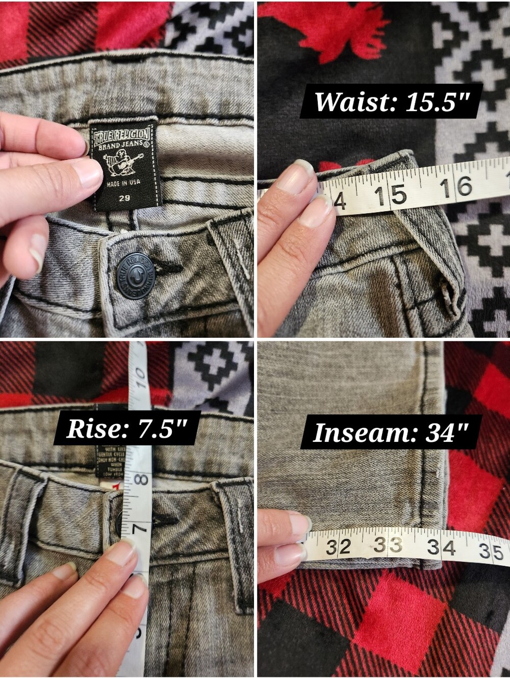 ​Y2K True Religion Billy Low Rise Grey Wash Flap Pocket Jeans 29 EUC - Picture 10 of 10